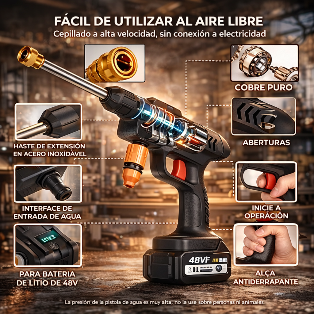 Lavadora de Alta Pressão Sem Fio com 6 Bicos Ajustáveis | Qualidade Profissional para Todo Tipo de Limpeza