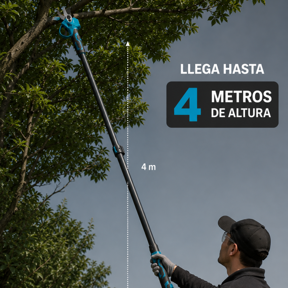 Podador de Galhos Elétrico Sem Fio com Haste Extensora 600W + 2 Baterias e Bolsa Grátis