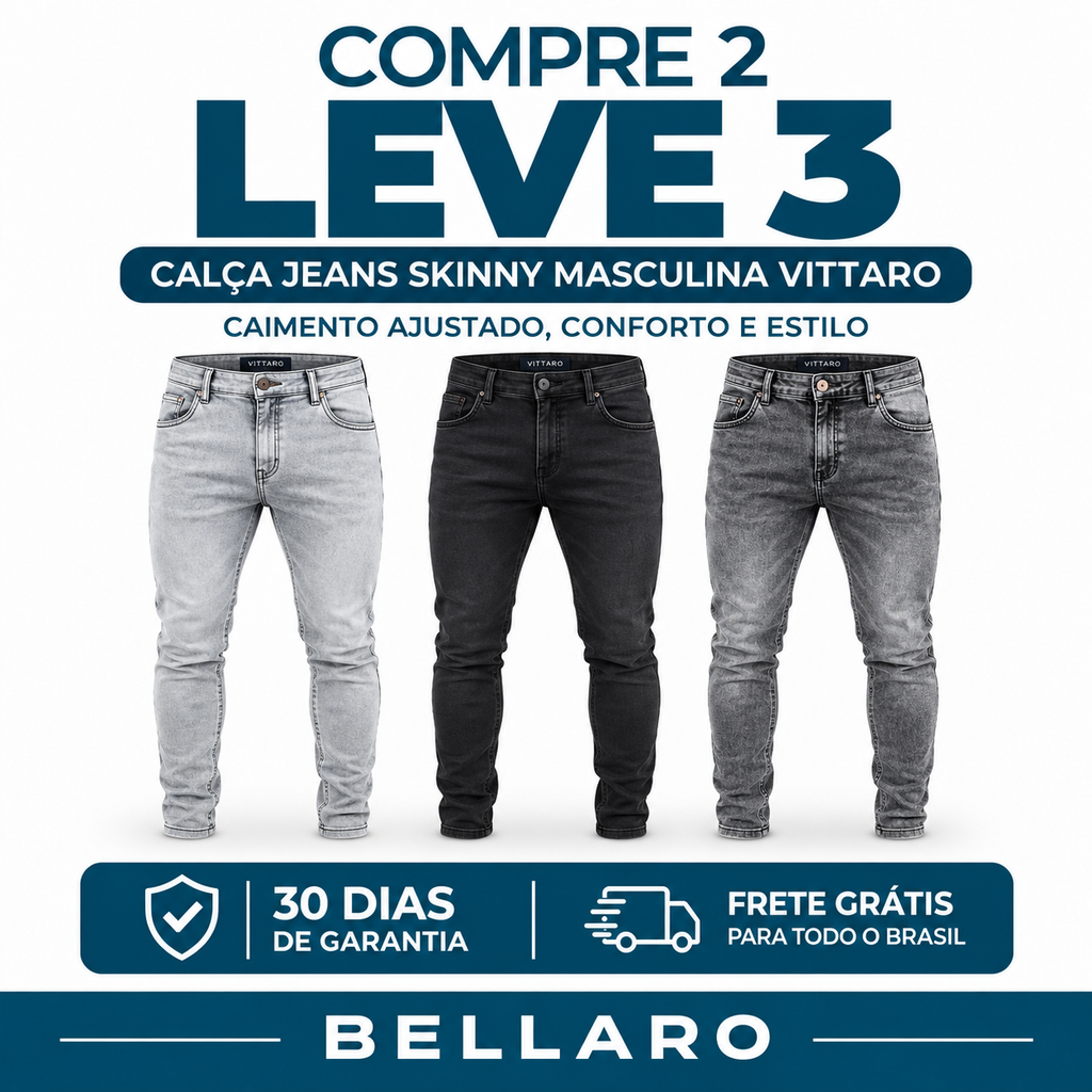 Compre 2 e Leve 3 | Calça Jeans Skinny Masculina Vittaro – Caimento Ajustado, Conforto e Estilo