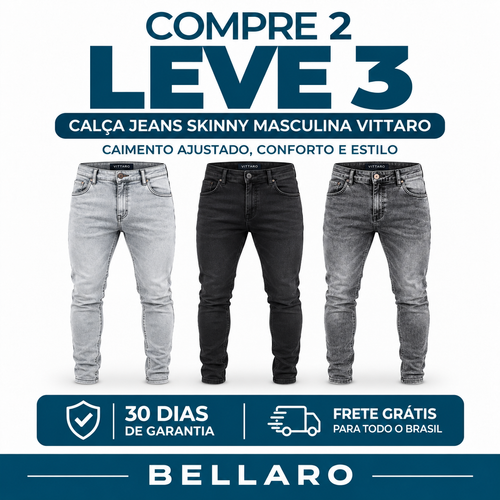Compre 2 e Leve 3 | Calça Jeans Skinny Masculina Vittaro – Caimento Ajustado, Conforto e Estilo