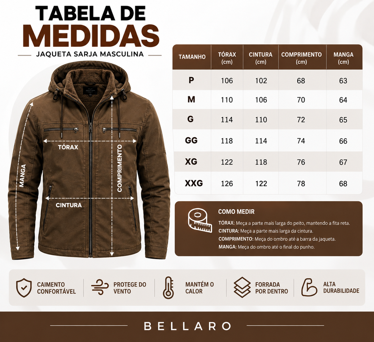 [Compre 1 Leve 2] Jaqueta Masculina de Sarja Forrada com Capuz Removível – Conforto, Estilo e Proteção