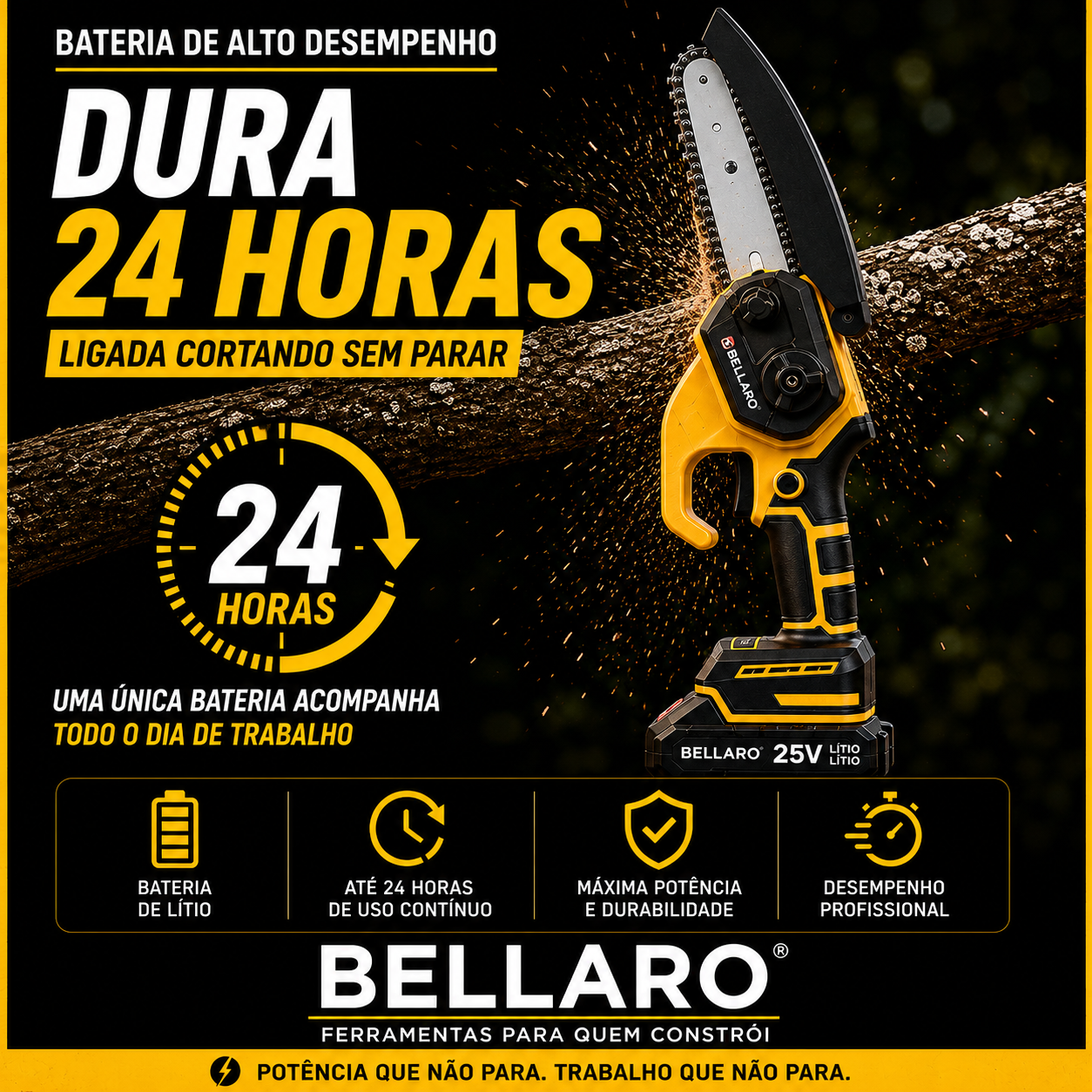 Mini Motosserra Elétrica Portátil + 4 Baterias e Bolsa de Ferramentas Grátis