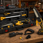 Mini Motosserra Elétrica Portátil + 4 Baterias e Bolsa de Ferramentas Grátis