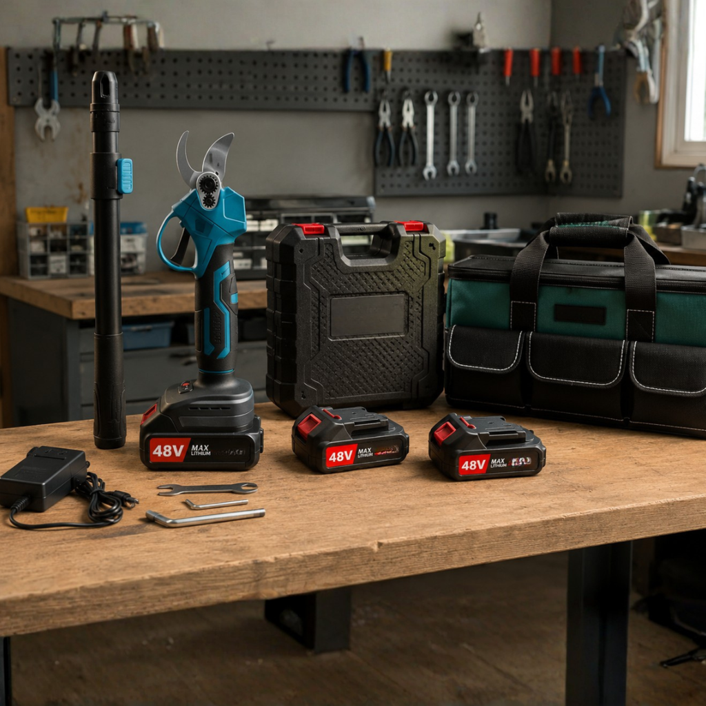 Podador de Galhos Elétrico Sem Fio com Haste Extensora 600W + 2 Baterias e Bolsa Grátis