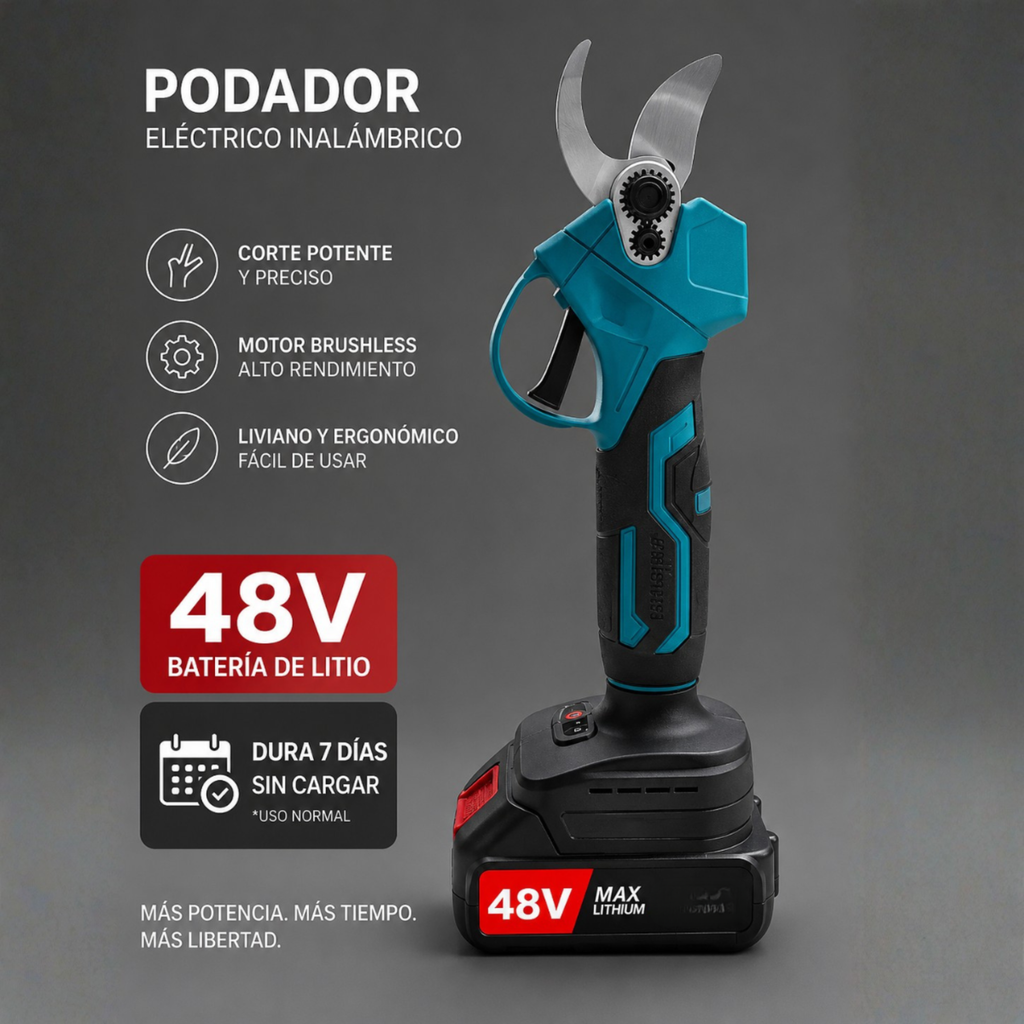 Podador de Galhos Elétrico Sem Fio com Haste Extensora 600W + 2 Baterias e Bolsa Grátis